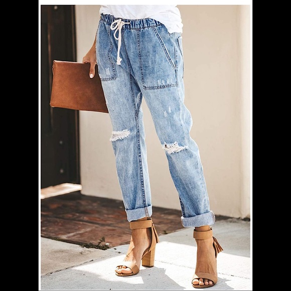 drawstring denim joggers